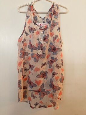 Girls' Coral & Blue Butterfly Sheer Tank Top